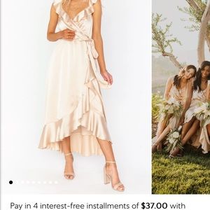 Samantha Ruffle Wrap Dress - Show Me Your Mumu size large, champagne luxe satin